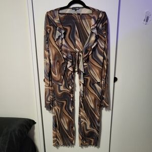 NWOT Fashion Nova Brown Swirl Ruffle Pant Set L